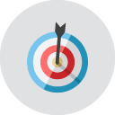 Circle target with an arrow shot into the middle, flat icon.