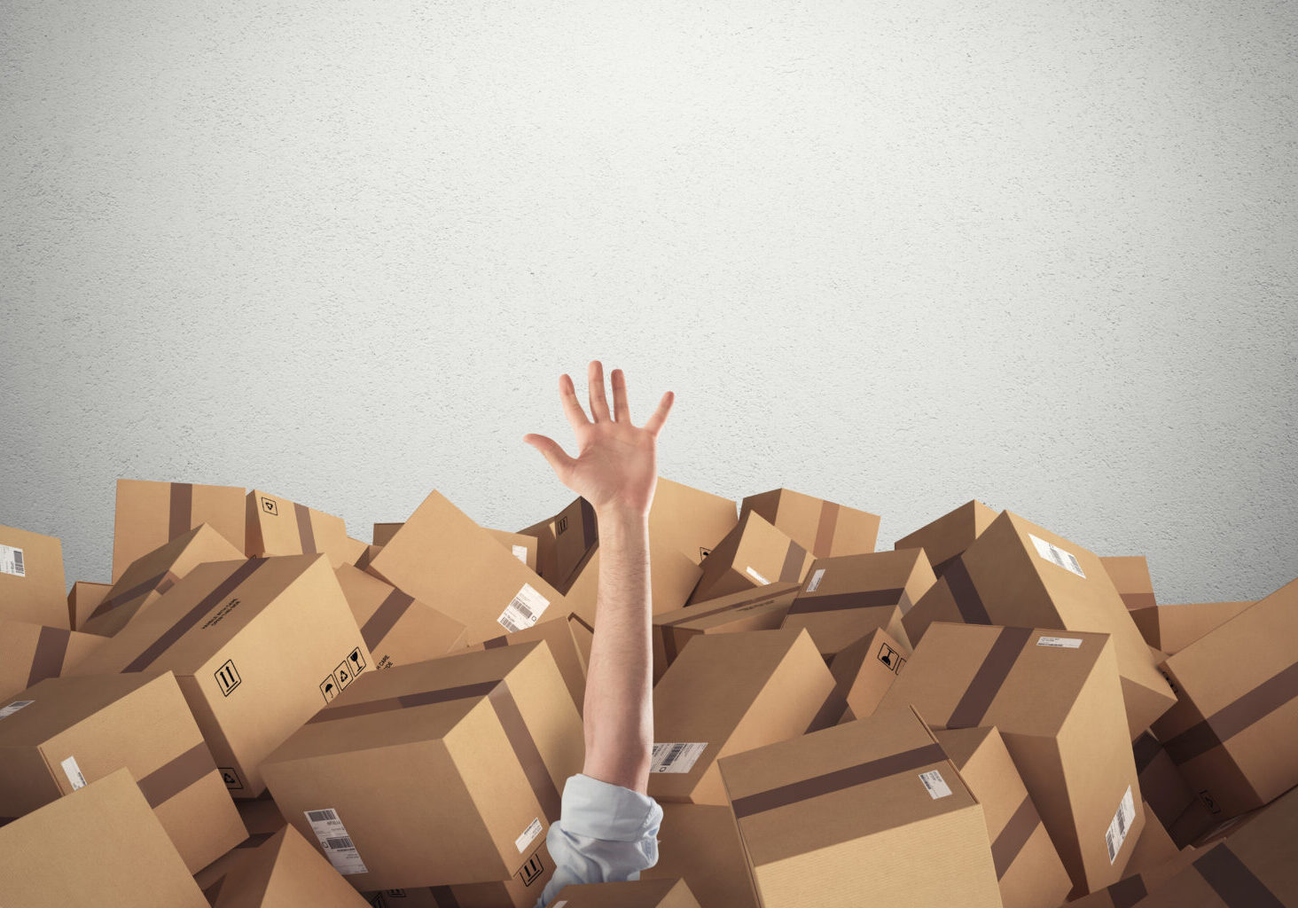 Man,Buried,By,A,Stack,Of,Cardboard,Boxes.,3d,Rendering